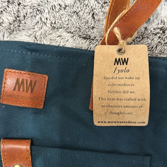 NWT MW Most Wanted Canvas Tote With Leather Straps Deep Teal Blue Color Pockets - Picture 8 of 9